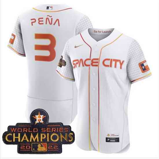 Men Houston Astros 3 Jeremy Pe F1a White With 2022 World Serise Champions Patch Stitched Baseball Jersey